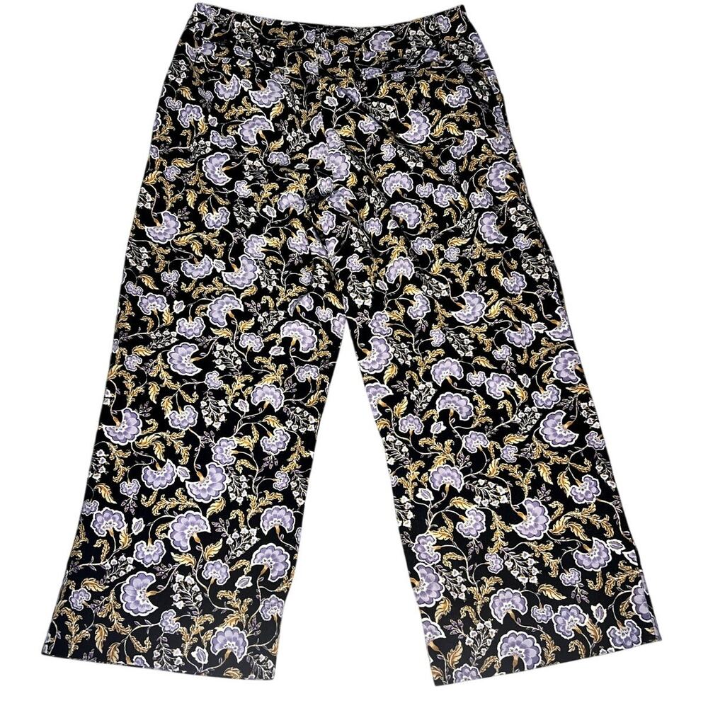 Garnet Hill Womens Corduroy Black Purple Yellow Cotton Flower Pants Size 14 Plus